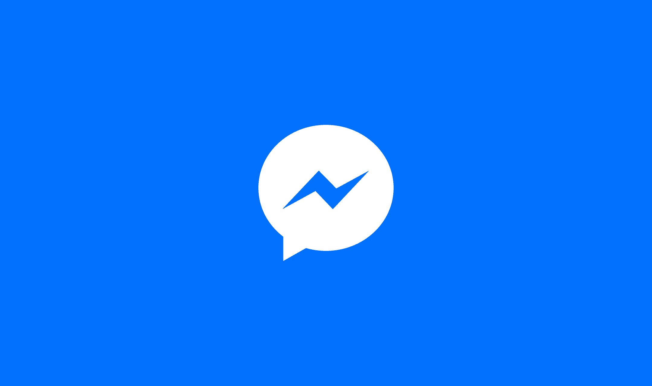 White Facebook Messenger speech bubble logo centred on a blue background