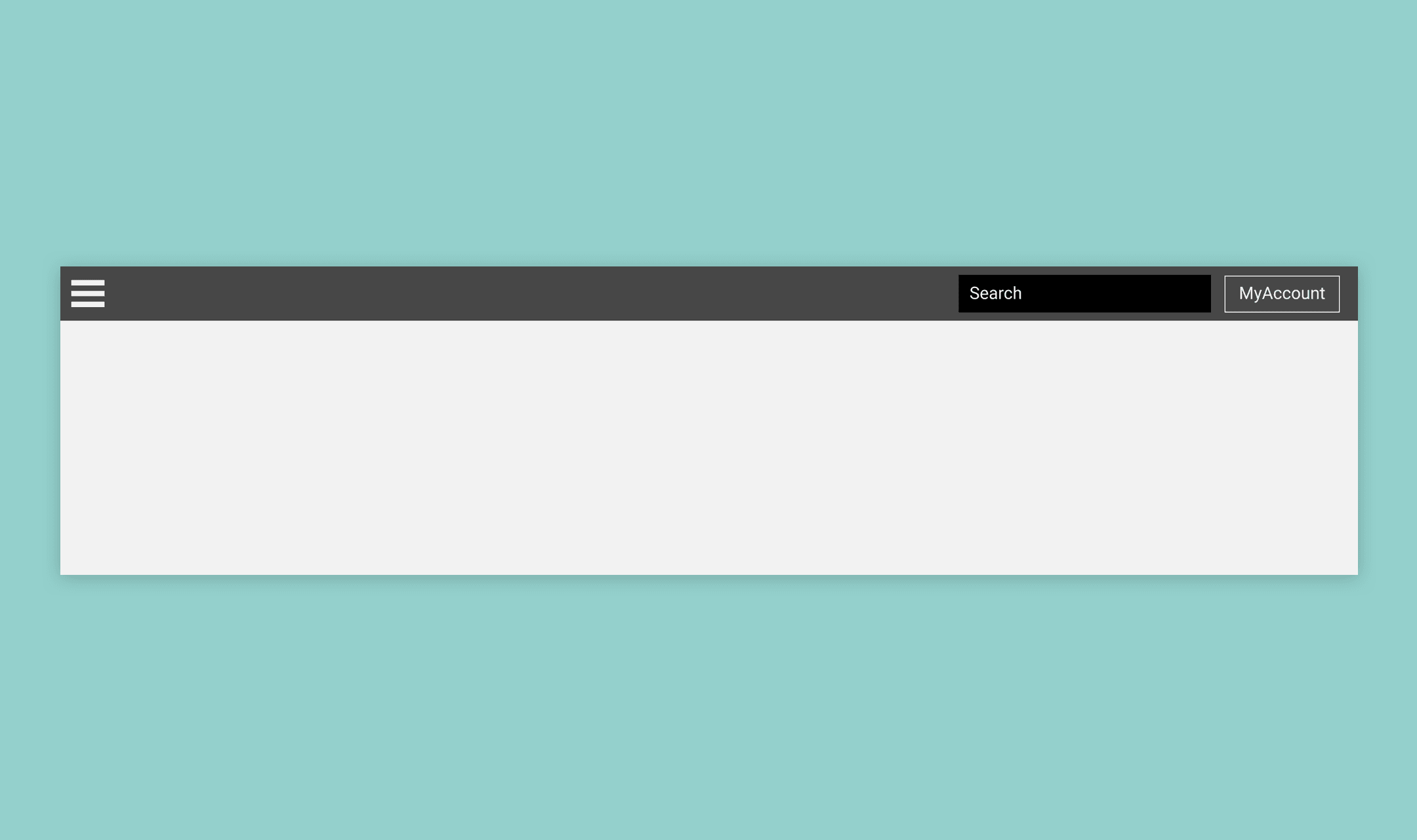 Wireframe of the original site navigation bar with hamburger menu, search box and MyAccount button