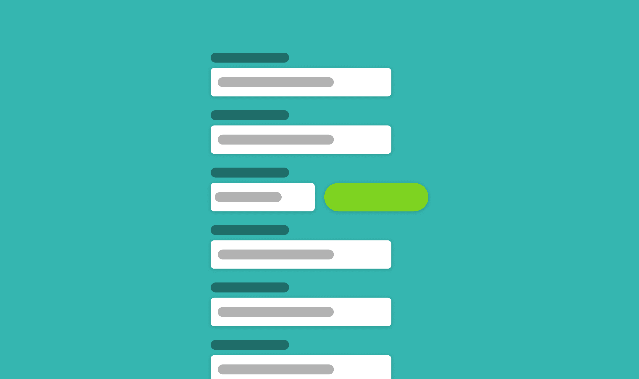 Illustration of a long checkout form with many stacked fields and a single green button